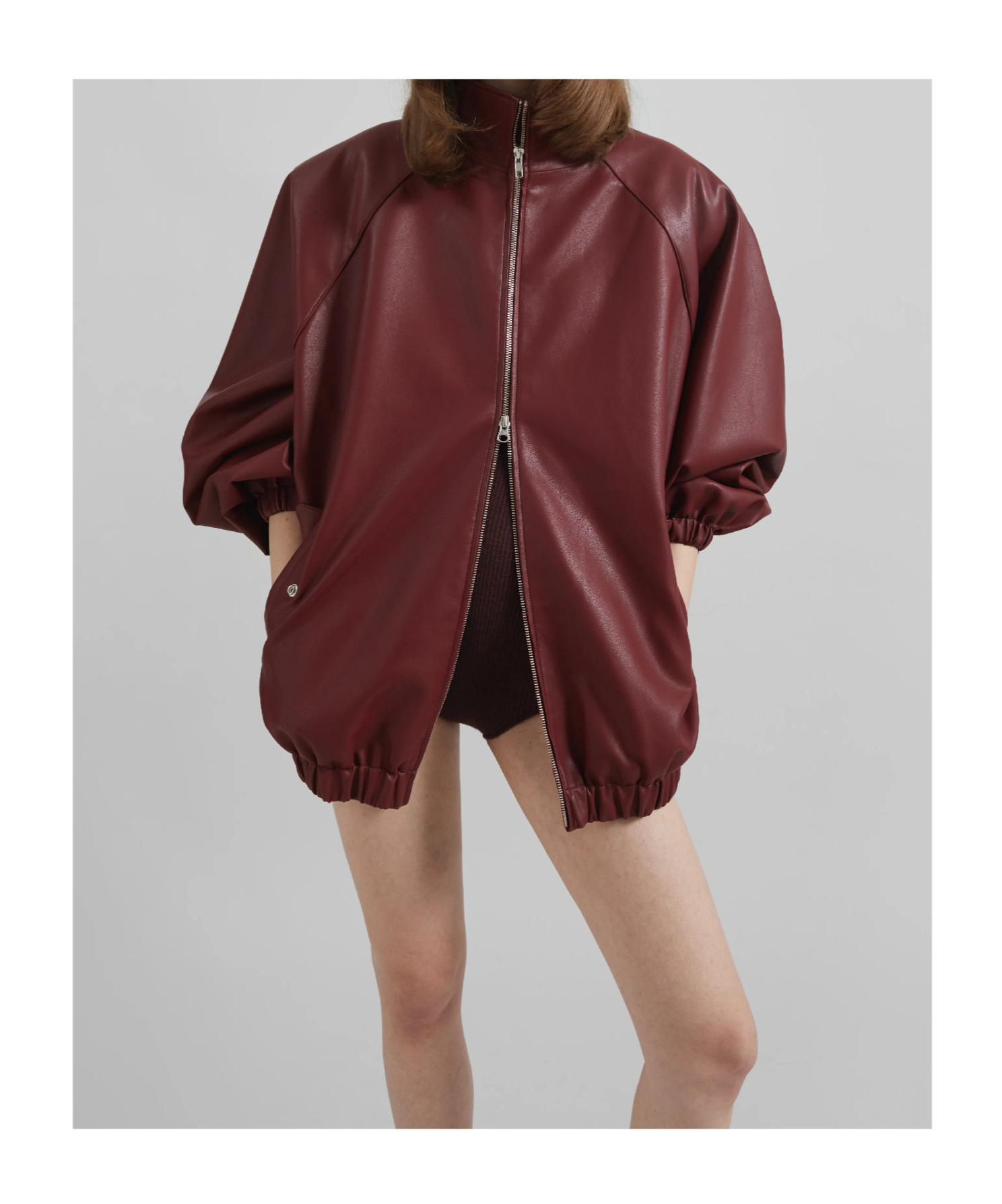 The Frankie Shop Oversized Faux Leather Bomber Jacket With Puff Sleeves