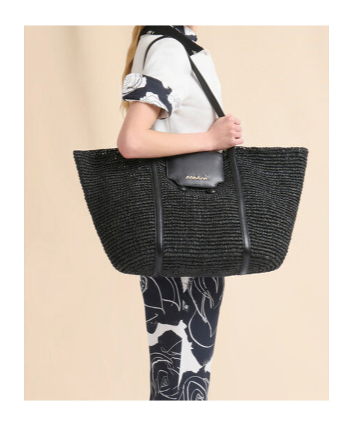 Shop Marni Medium Black Raffia-effect Trunkaroo Beach Bag