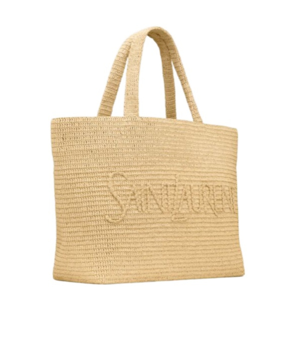 Saint Laurent Logo-embroidered Raffia Tote Bag In Nude
