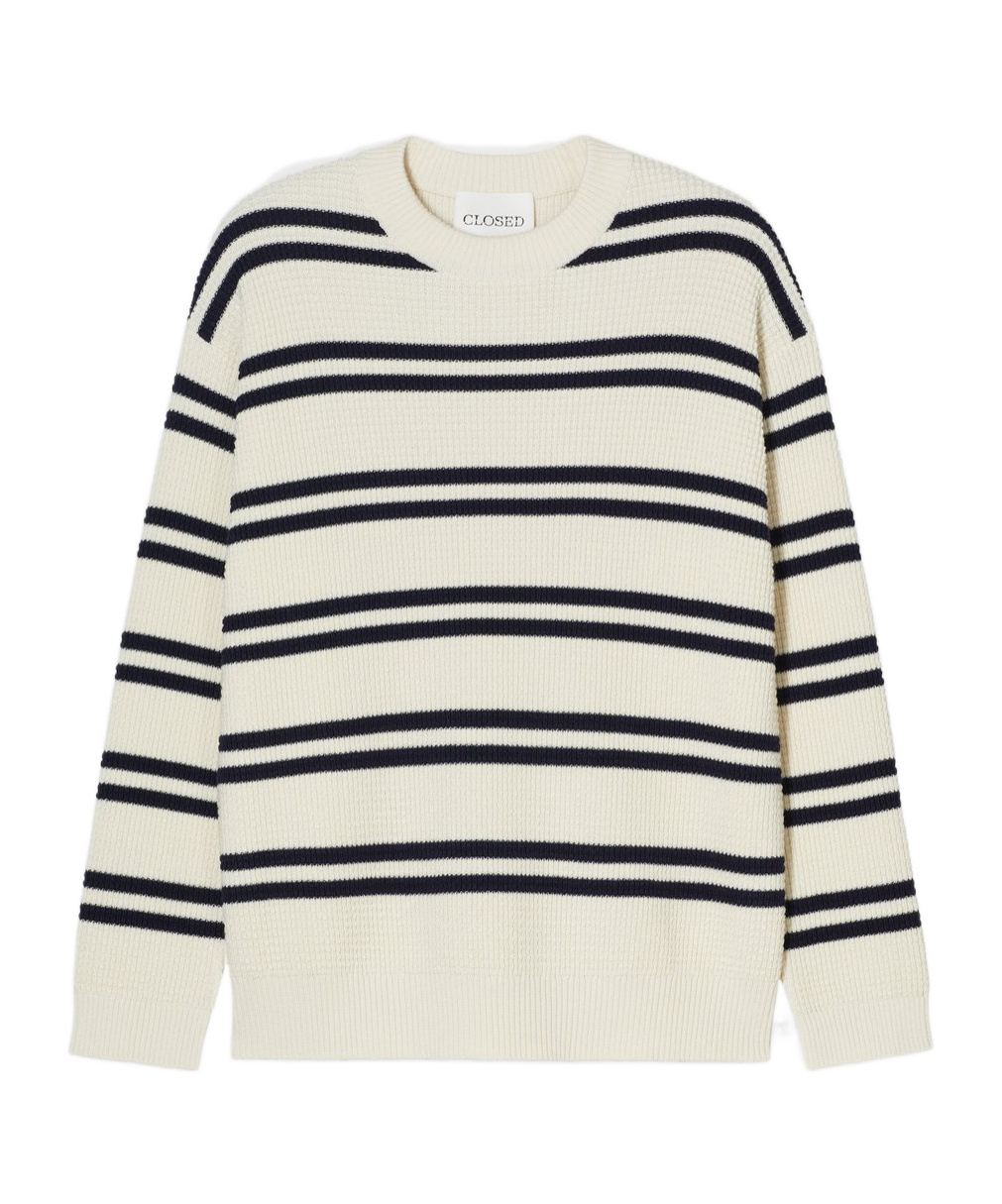 Closed Striped Knitted Sweater In Neutral
