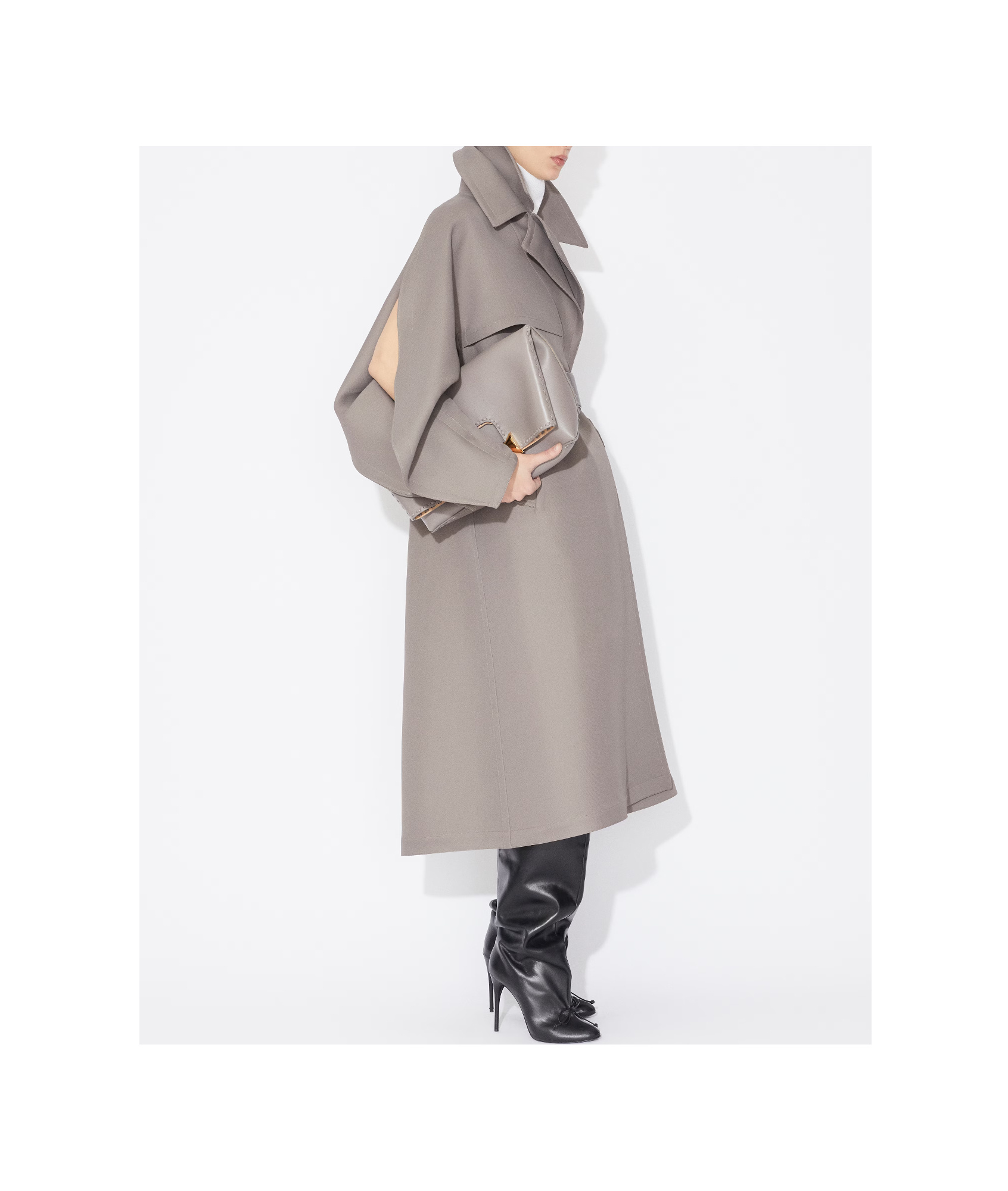 Alaïa Layered Collar Slit-sleeve Trench Coat In Gray