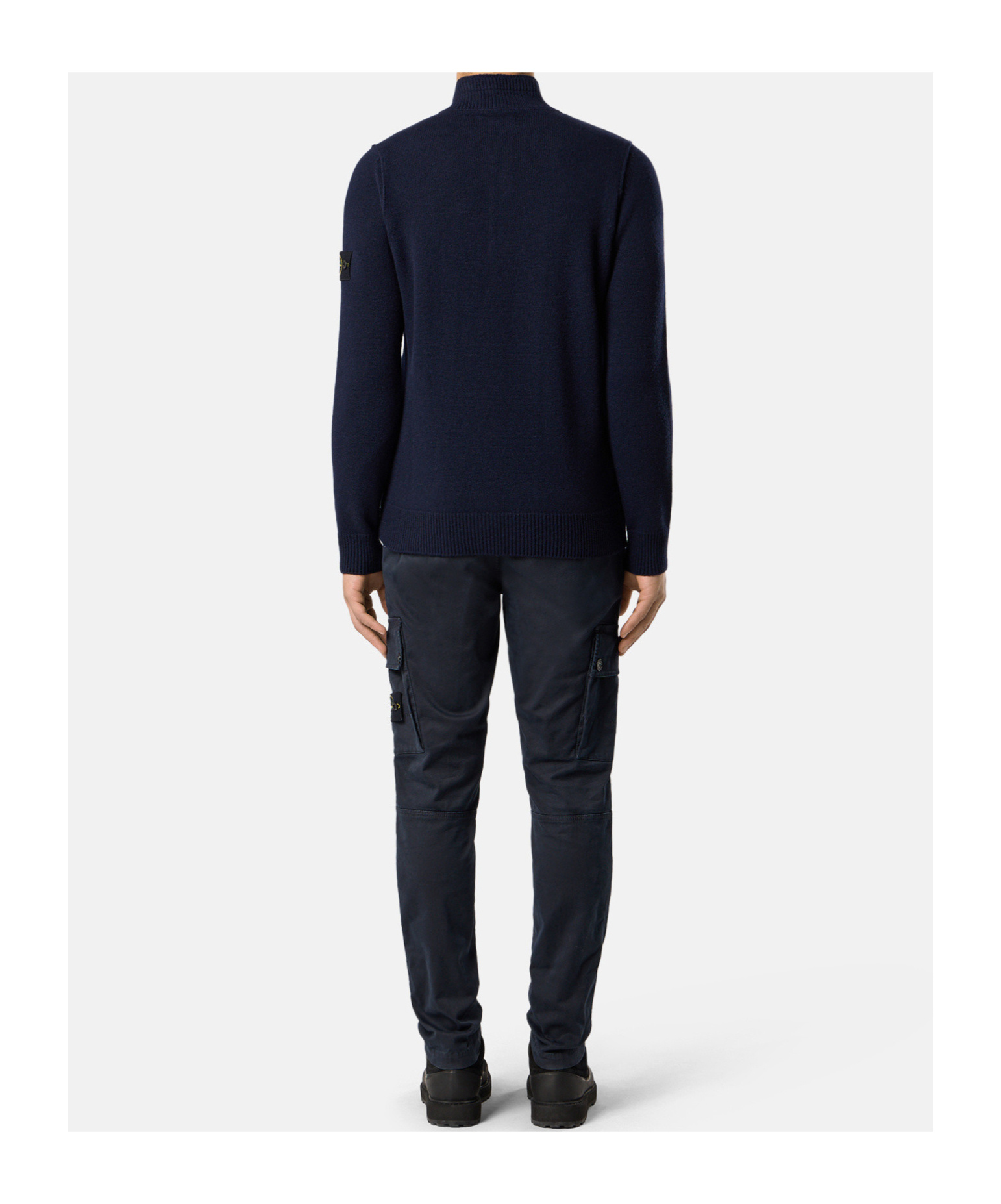 Stone Island Long Sleeve Knit Sweater With Removable Patch In Blue