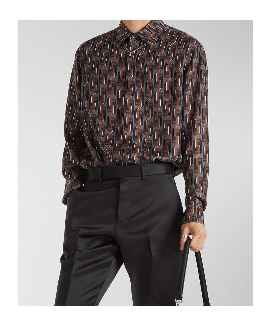 Fendi All-over Print Long Sleeves Shirt In Brown