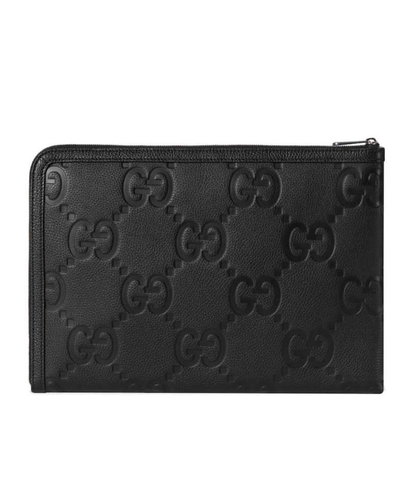 Gucci Jumbo Gg Leather Clutch Bag In Black