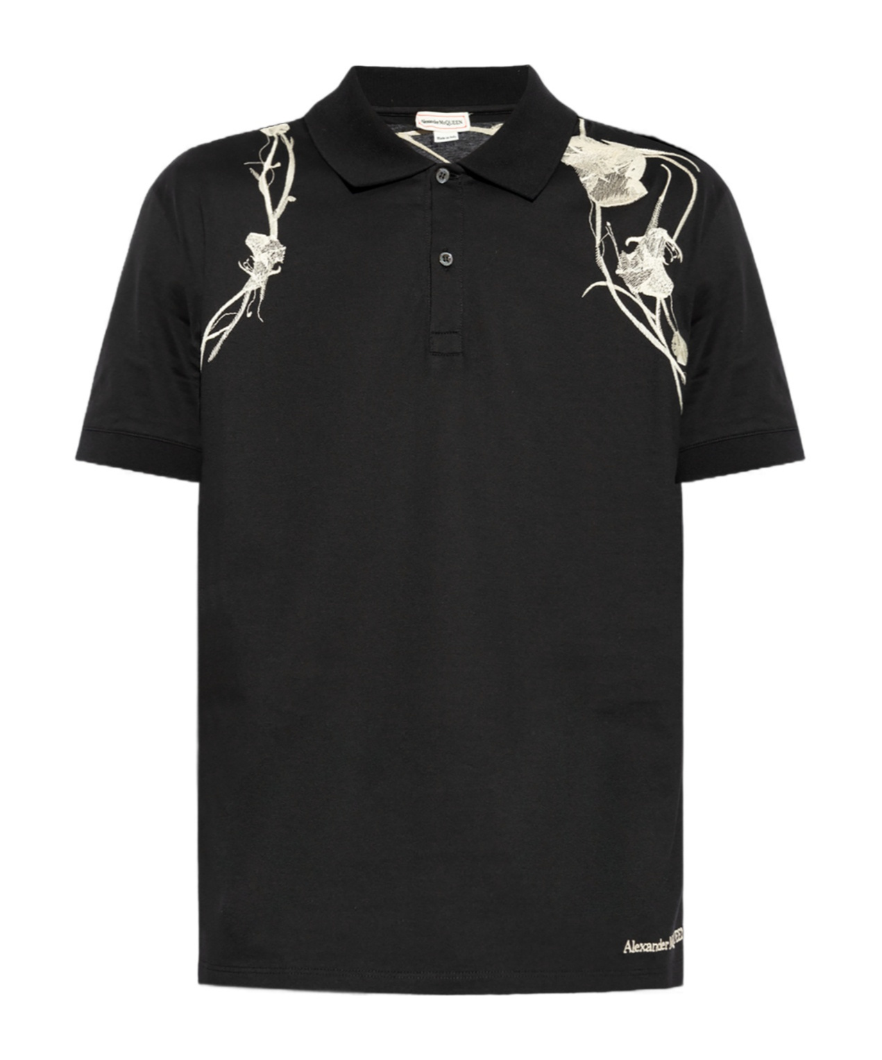 Alexander Mcqueen Flower Harness Embroidered Cotton Polo-shirt In Black