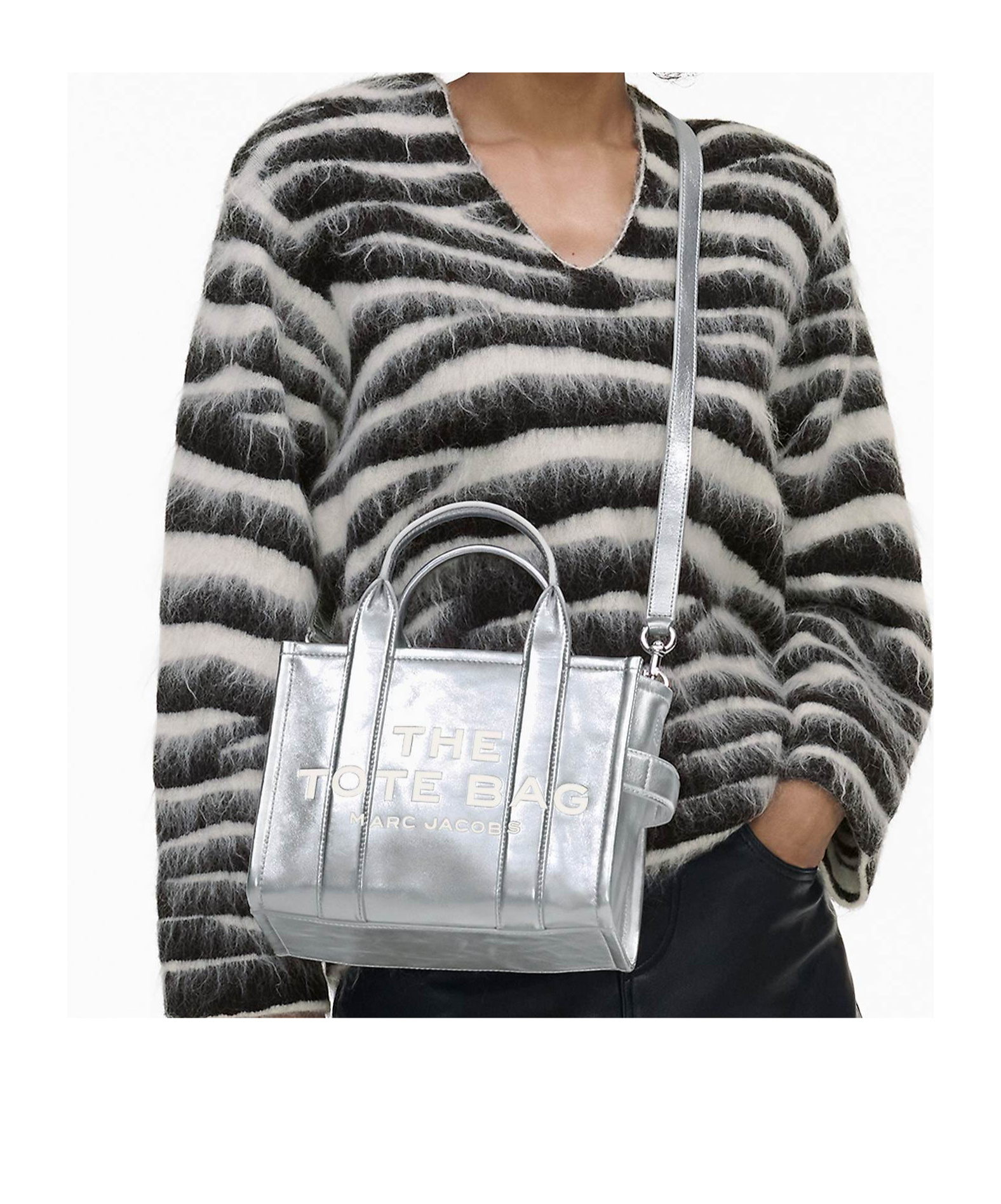 Marc Jacobs The Metallic Leather Tote Bag In White