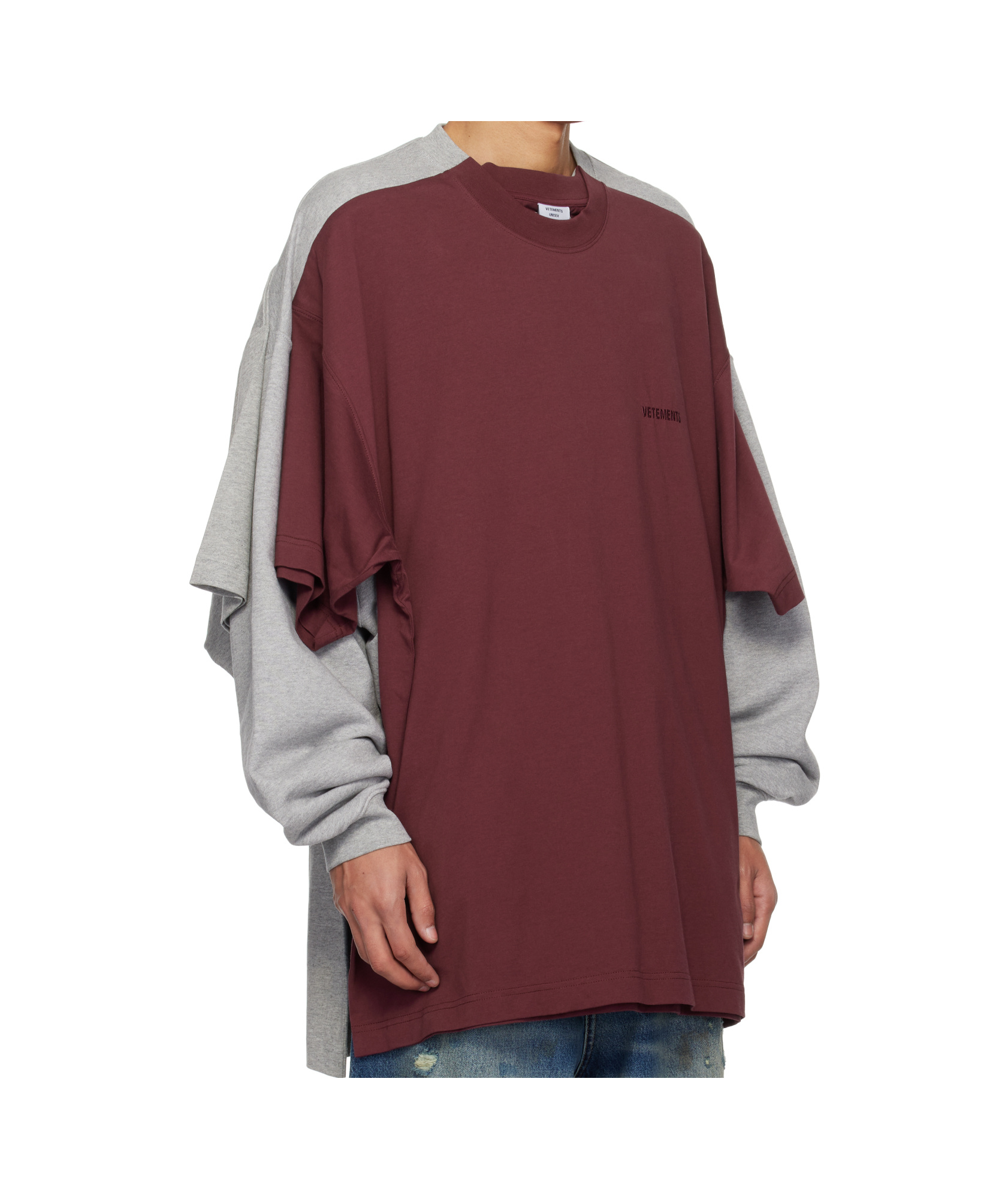 Vetements Gray & Red Runway Merged T-shirts Sweatshirt In Red