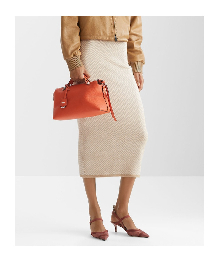 Shop Fendi Brown Ff Wool And Silk Skirt In Nude