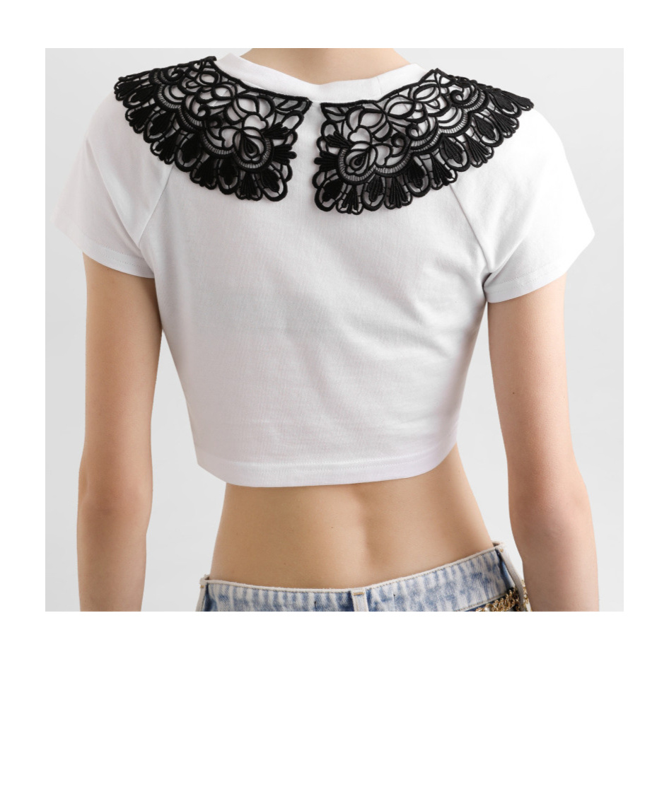 Dolce & Gabbana Jersey T-shirt With Bow And Macramé Lace In White