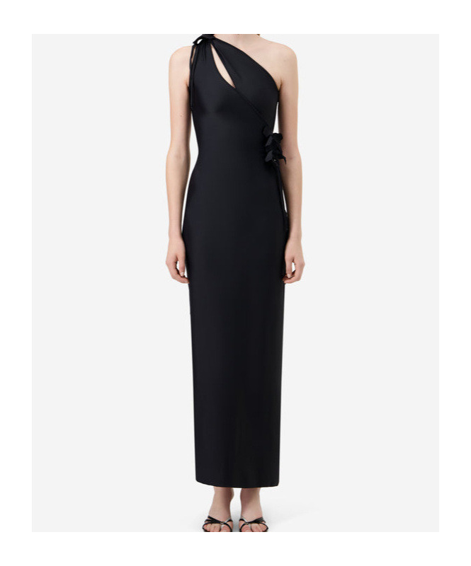 Coperni Womens Black Asymmetric Flower Stretch-jersey Gown Xs In Blue