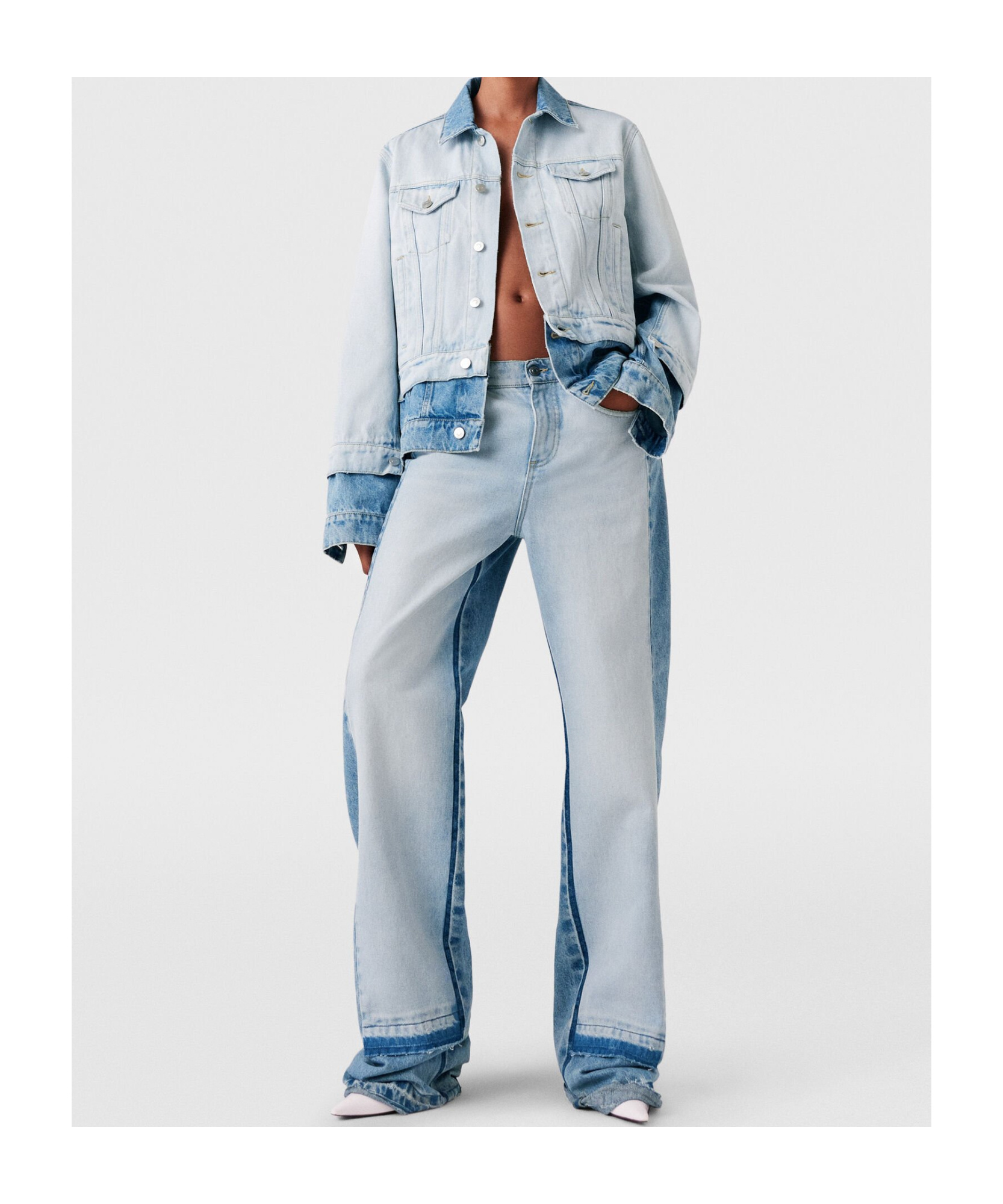 Stella Mccartney Two-tone Straight Leg Jeans With Concealed Fly In Blue