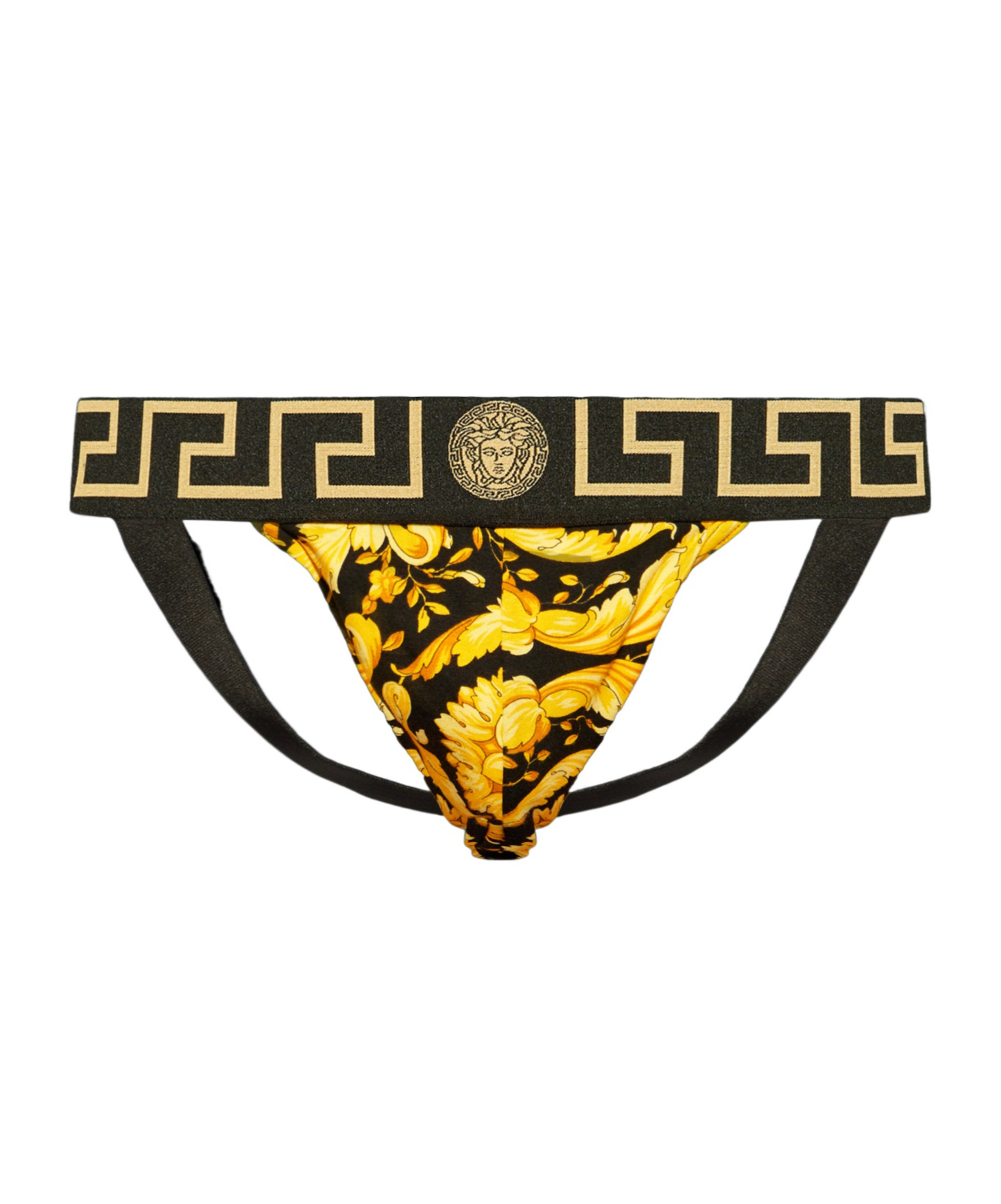 Shop Versace Barocco Print Stretch Cotton Jockstraps In Black