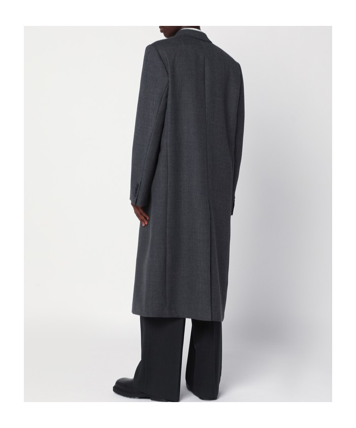 Dries Van Noten Long Double Breasted Wool Outerwear In Gray