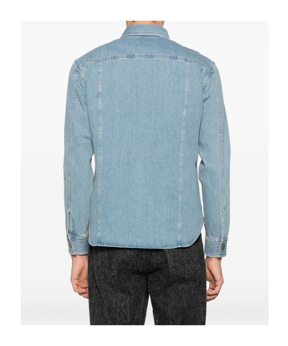 Tom Ford Light Blue Western Panel Shirt With Flap Pockets In Blue