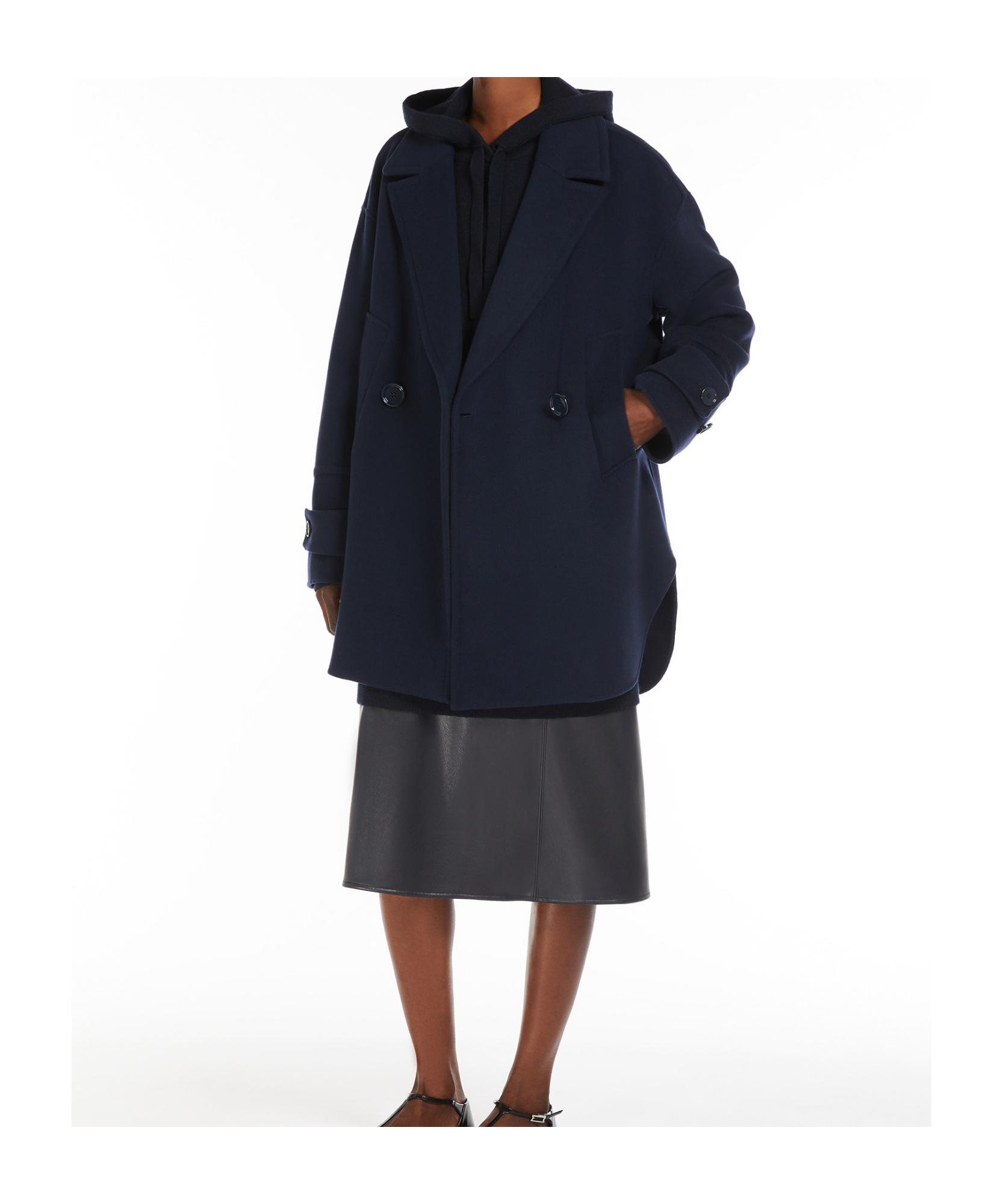 Max Mara Lapel Long-sleeved Coat In Black