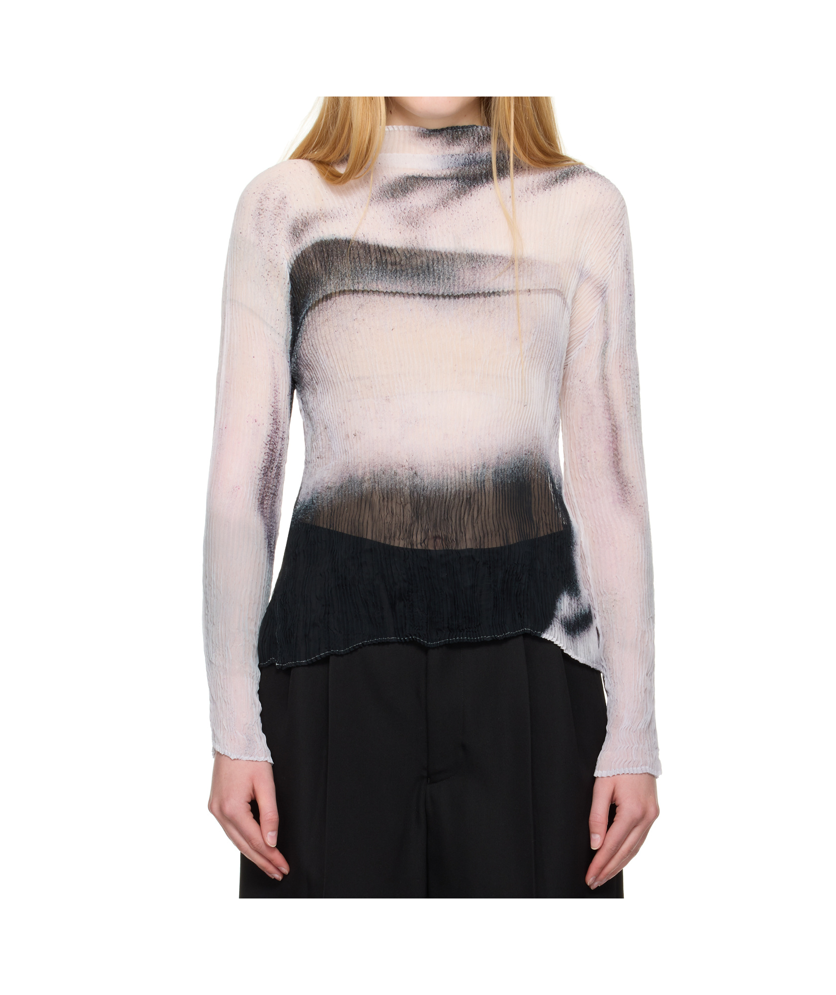 Issey Miyake Shadow Study Crinkled Chiffon Twist Turtleneck In Burgundy