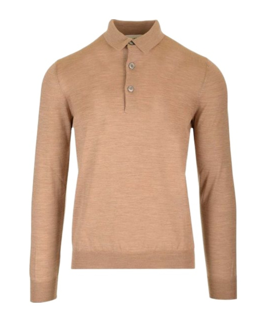 Lardini Green Wool Long-sleeved Polo Shirt In Neutral