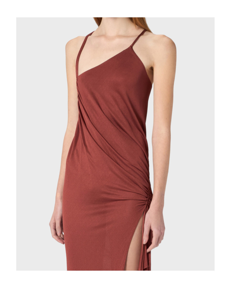 Blumarine Brick Crepe Dress In Brown
