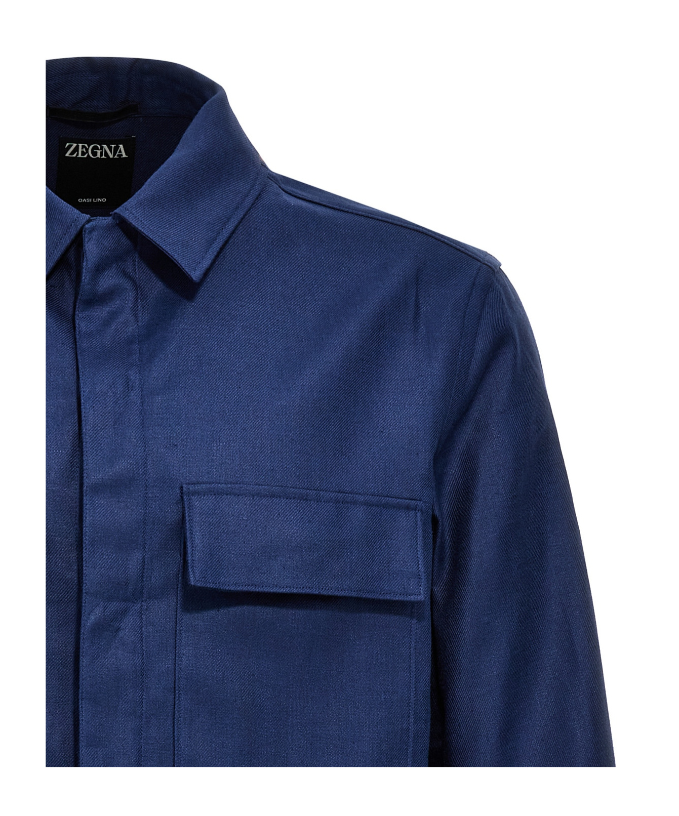 Shop Zegna Button-up Linen Shirt Jacket In Blue