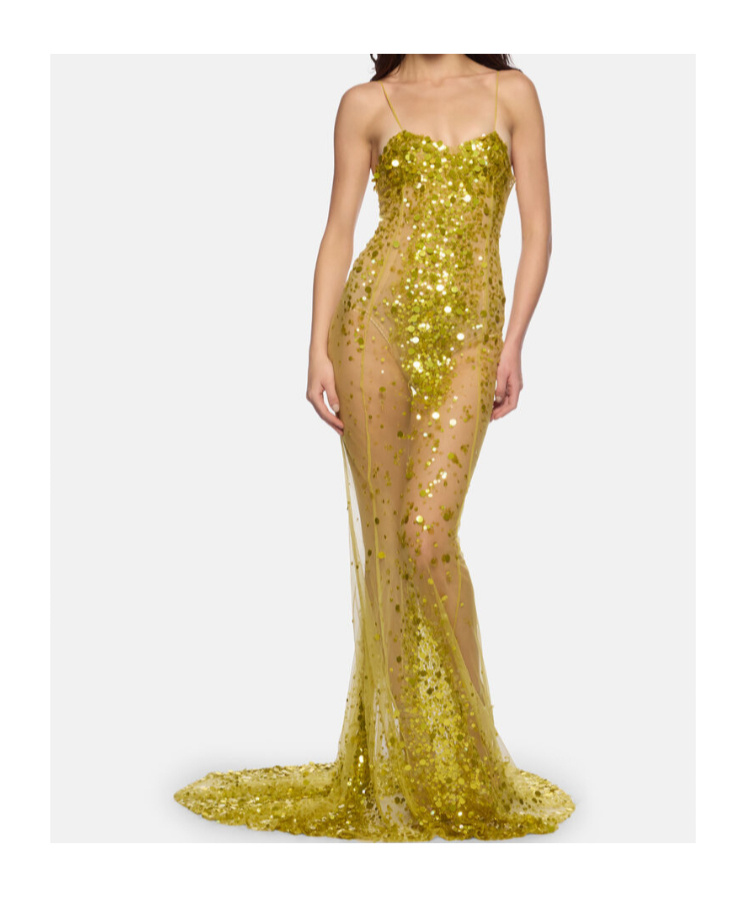Attico Lime Multishades Long Dress In Gold