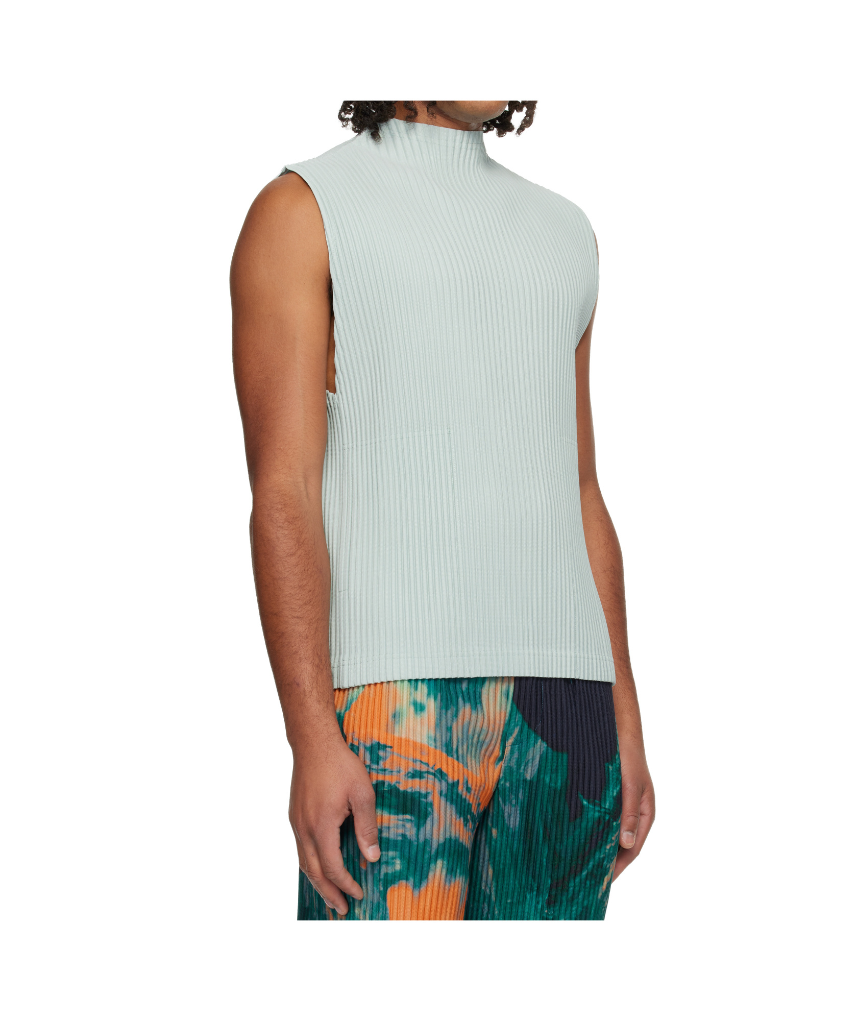 Issey Miyake Pleated Polyester Knitted Vest In Blue