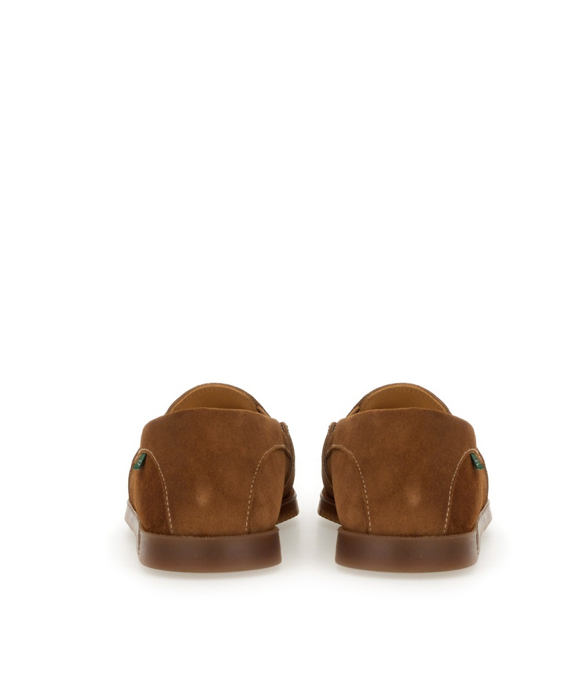 Paraboot Suede Loafers With Rubber Sole And Stitch Detailing In Brown