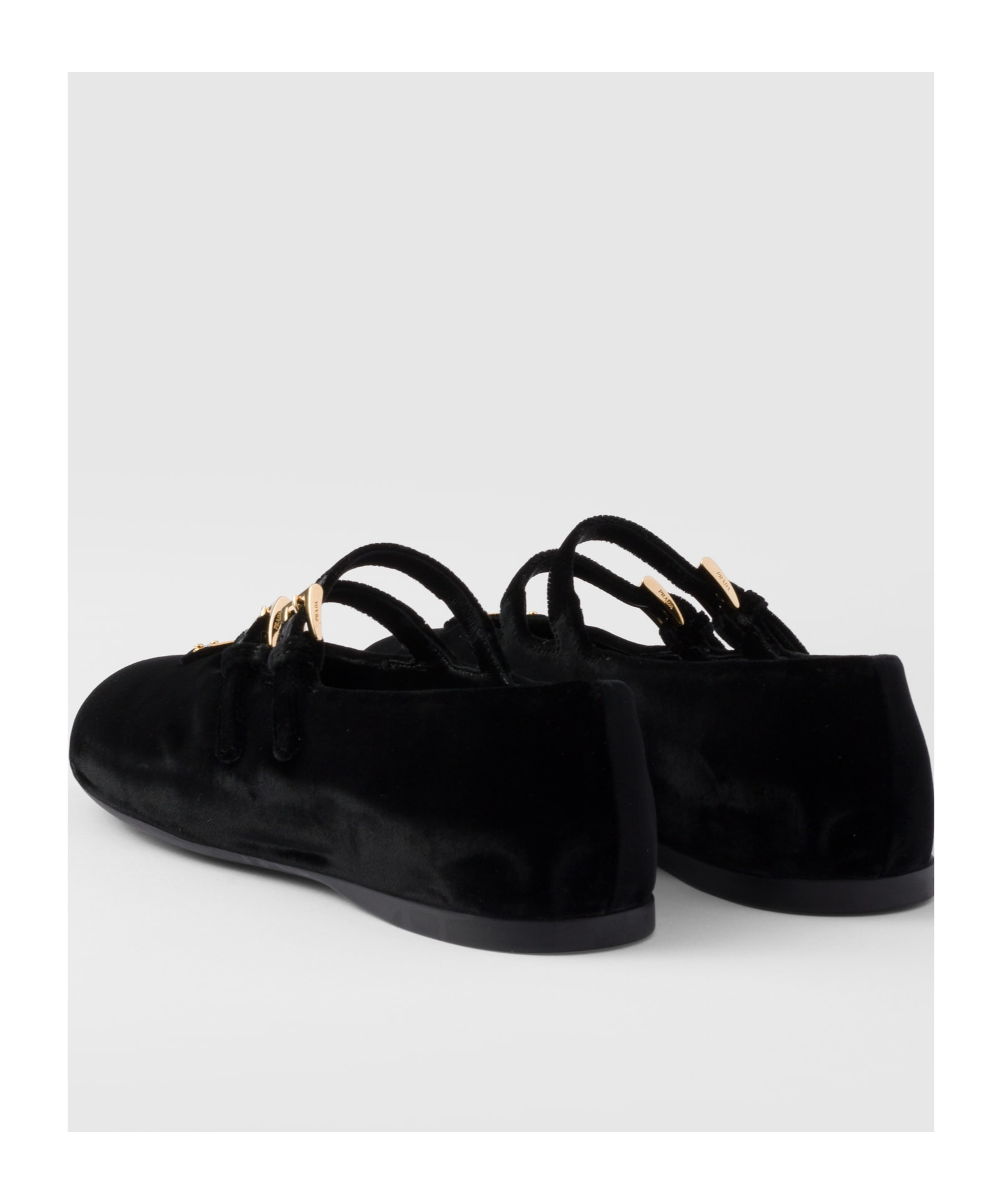 Prada Triangle Logo Velvet Ballet Flats In Black
