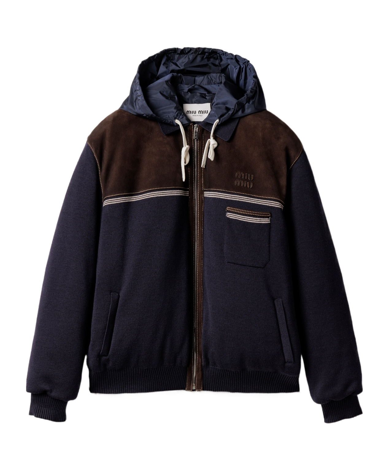 Miu Miu Drawstrings Hooded Jacket In Blue