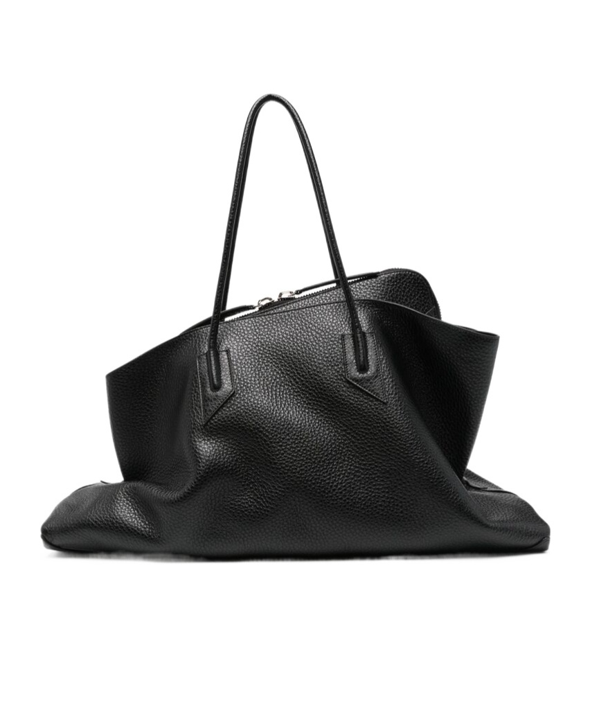 Attico Black Calf Leather Bos Taurus Shoulder Bag In Black