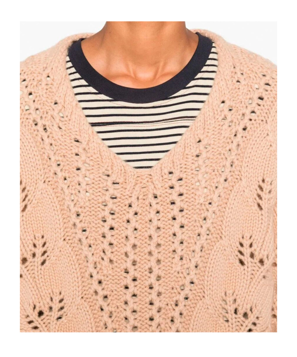 Ermanno Scervino Long Sleeve V-neck Sweater In Pink