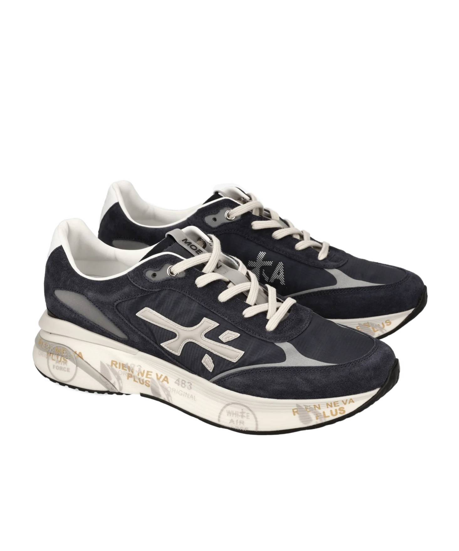 Premiata Blue Suede And Technical Fabric Sneakers With Embossed Logo
