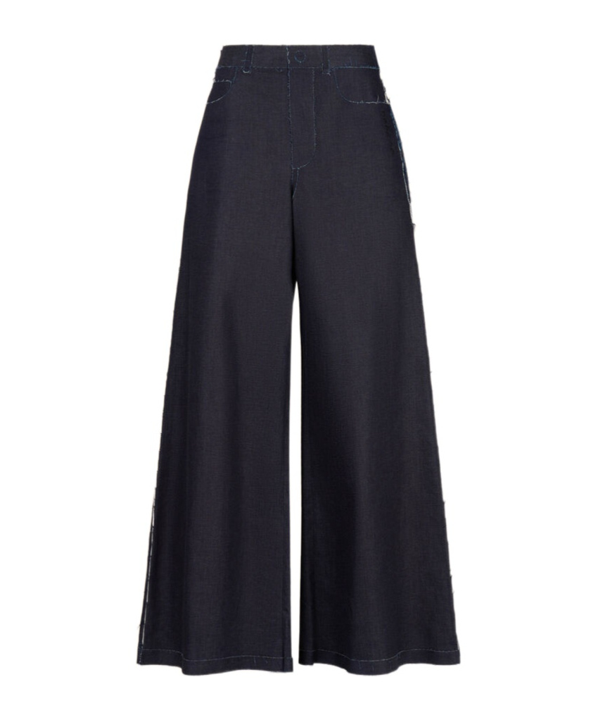 Marni Wide Leg Cotton Jeans With Raw Finish In Blue Black