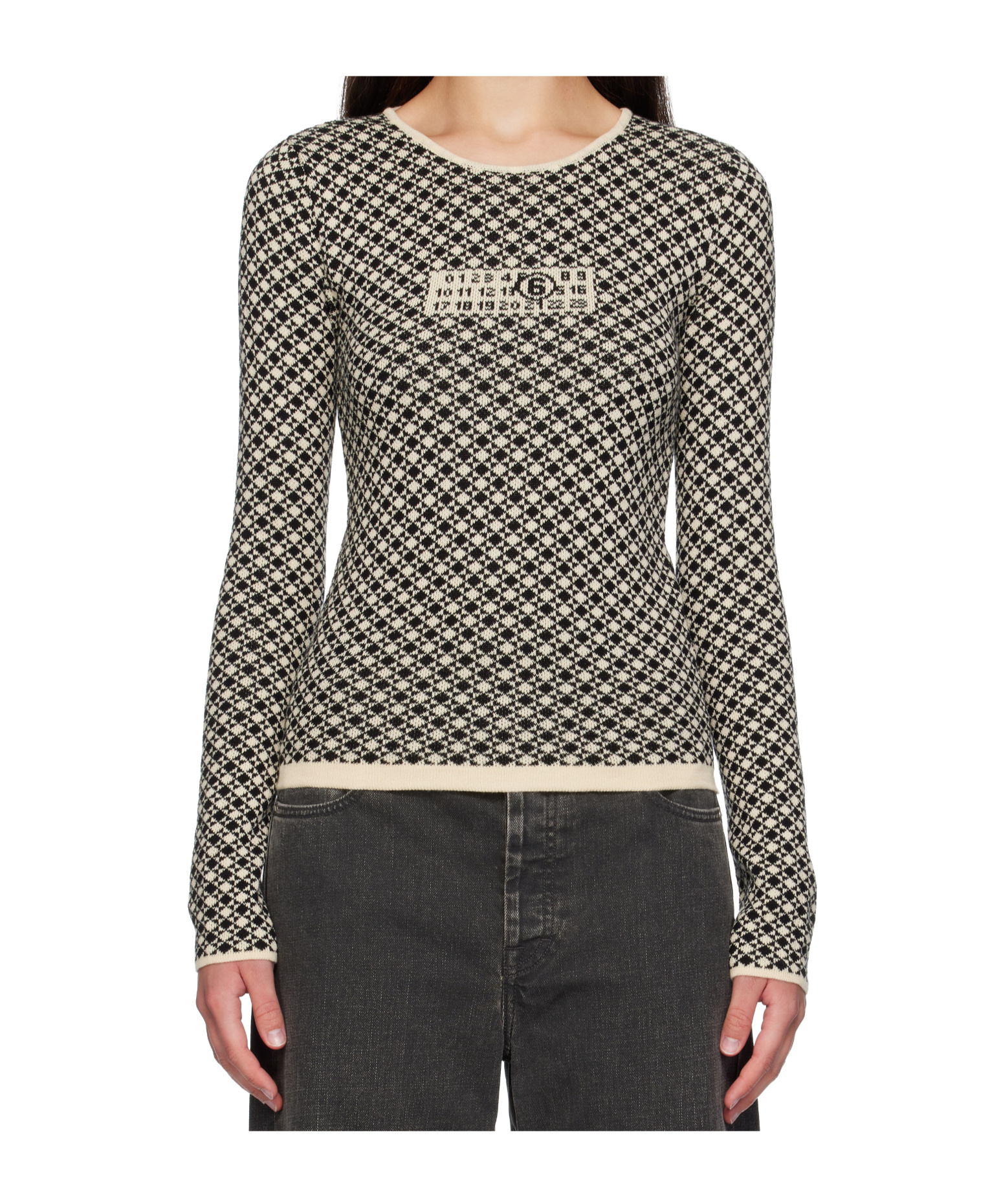 Mm6 Maison Margiela Crewneck Geometric Pattern Knitwear In Black