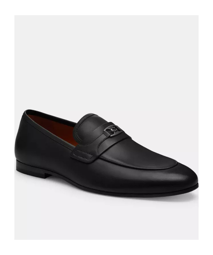 Coach Round Toe Leather Loafers In Black