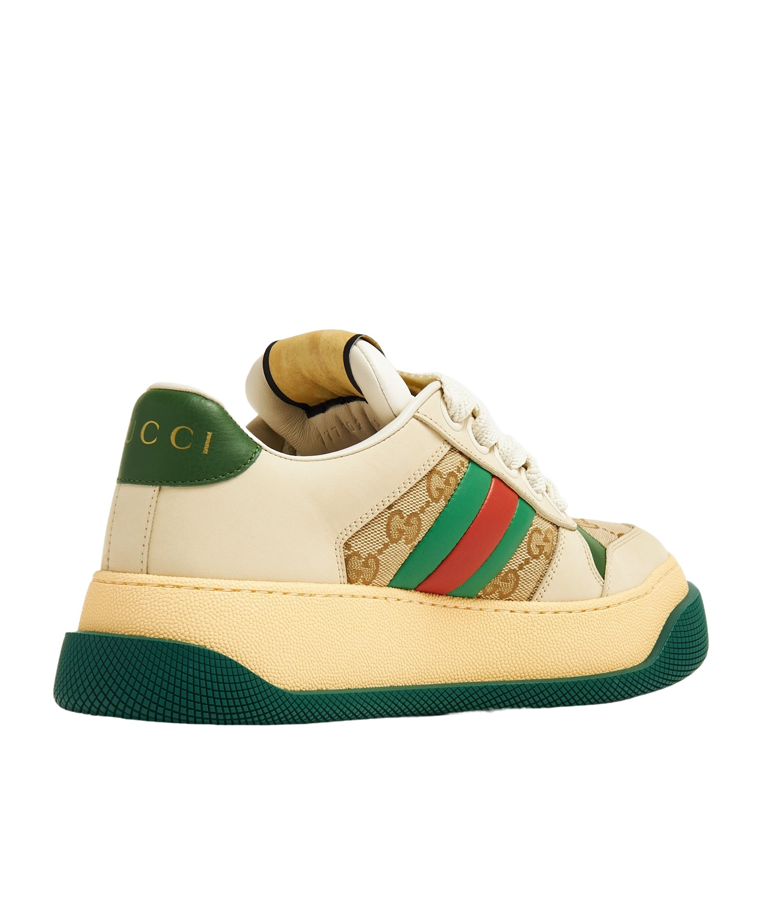 Gucci Screener Embellished Canvas-trimmed Distressed Leather Sneakers In Nude