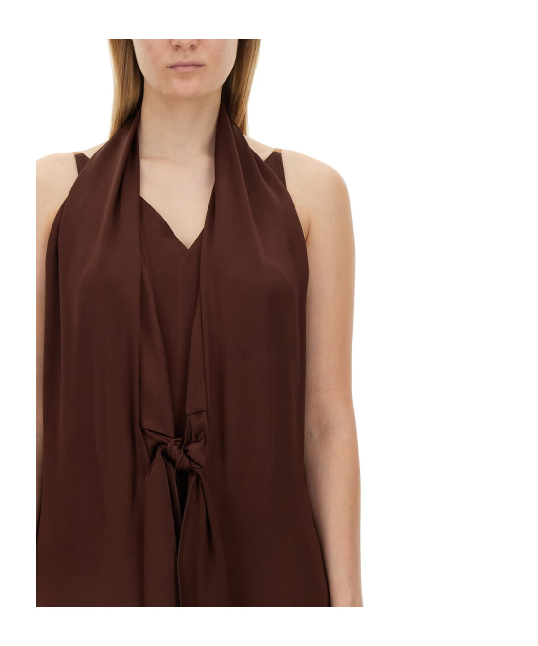 Shop Alysi Halterneck Sleeveless Maxi Dress In Brown