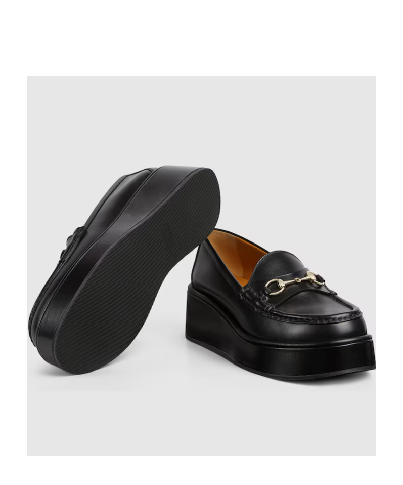 Shop Gucci Women's Horsebit Wedge Loafer In Black