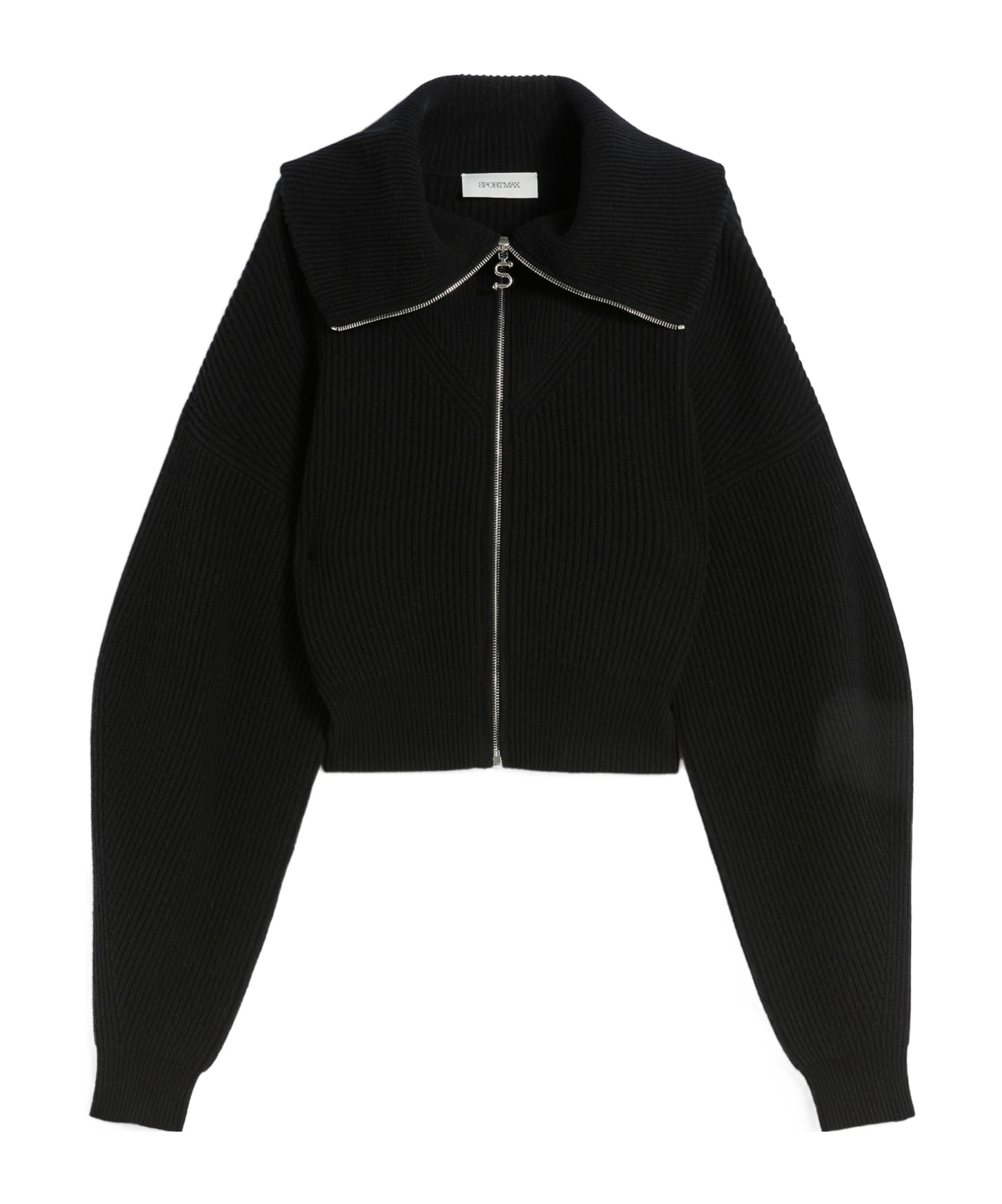Sportmax Cropped Hooded Knitwear Ribbed Texture In Black