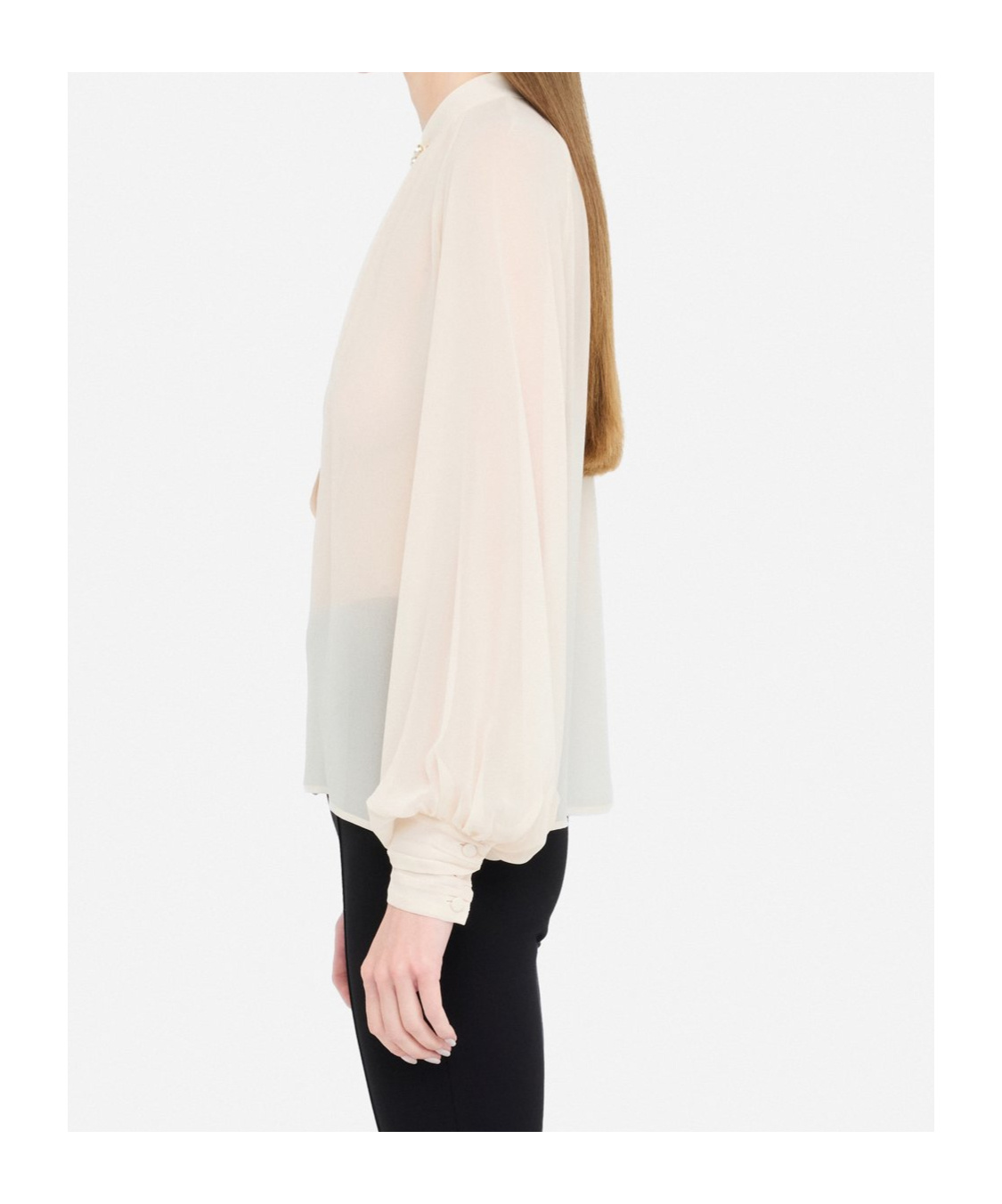 Liu •jo Bow Collar Button Charm Keyhole Pleated Sheer In White