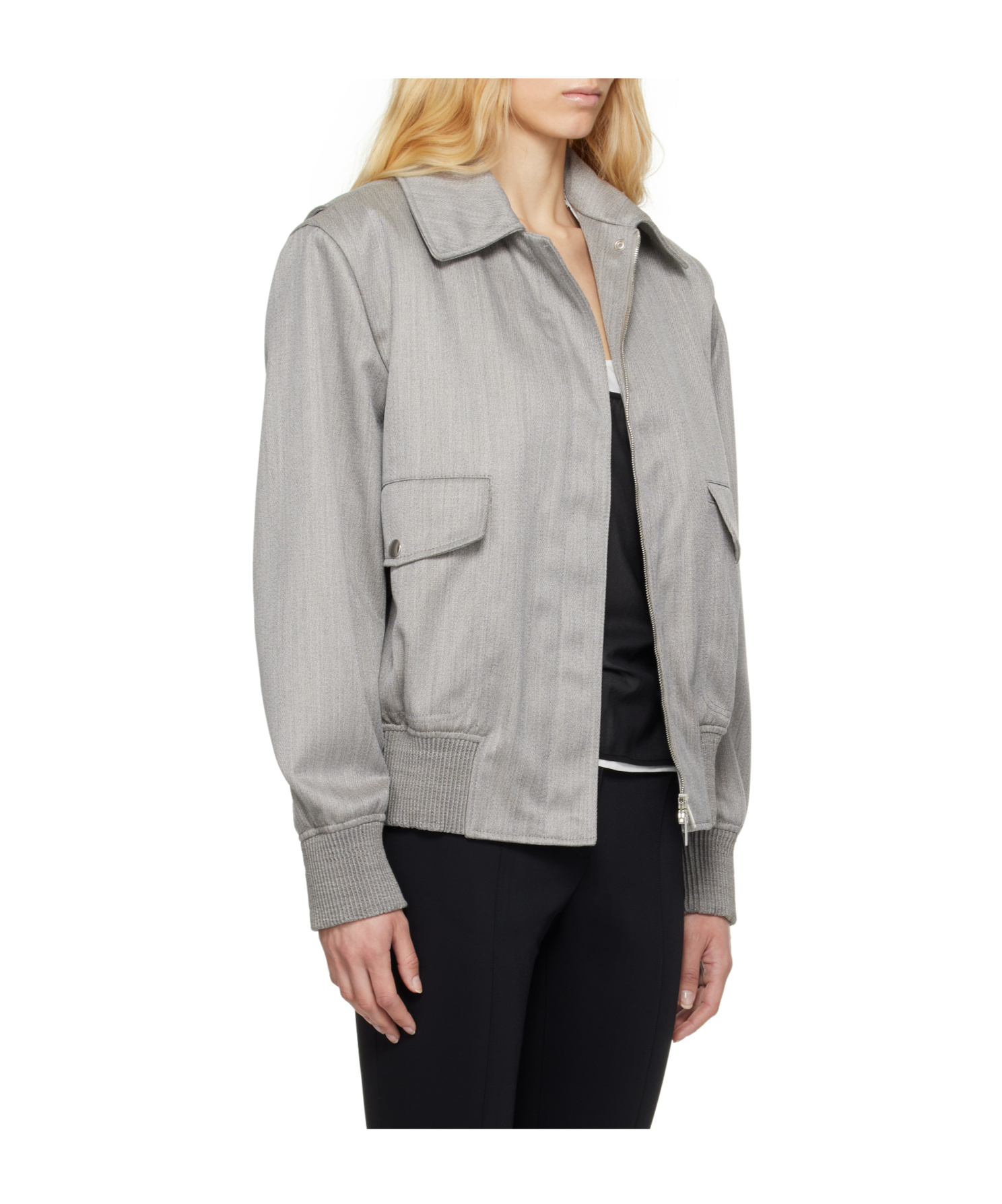 Stella Mccartney Gray Boxy Collared Bomber Jacket In Gray