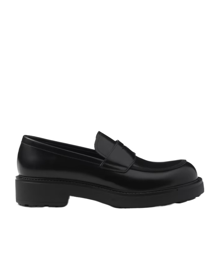 Prada Black Brushed Leather Loafer In Black