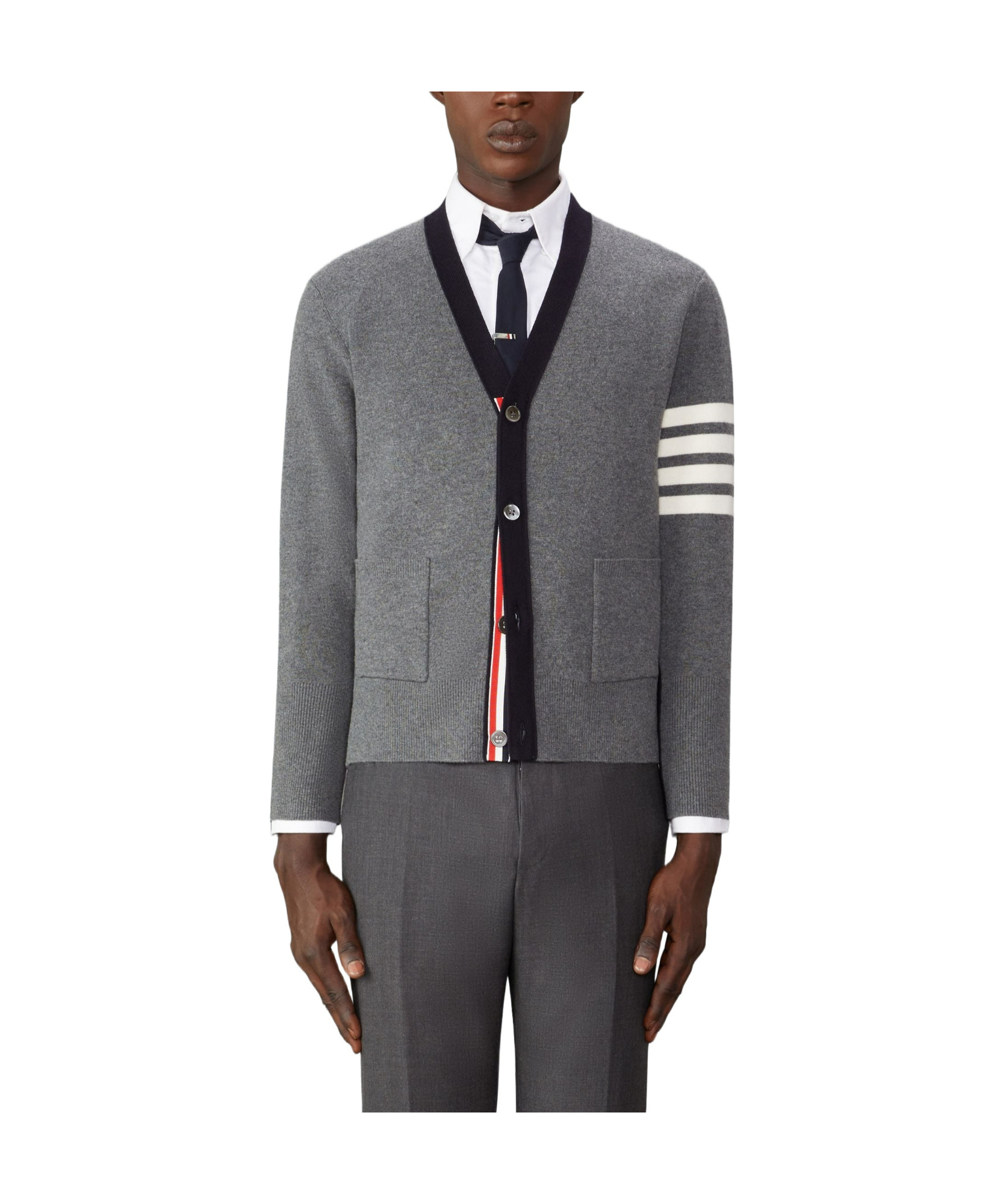 Thom Browne 4-bar Stripes Intarsia-knit Cardigan In Gray
