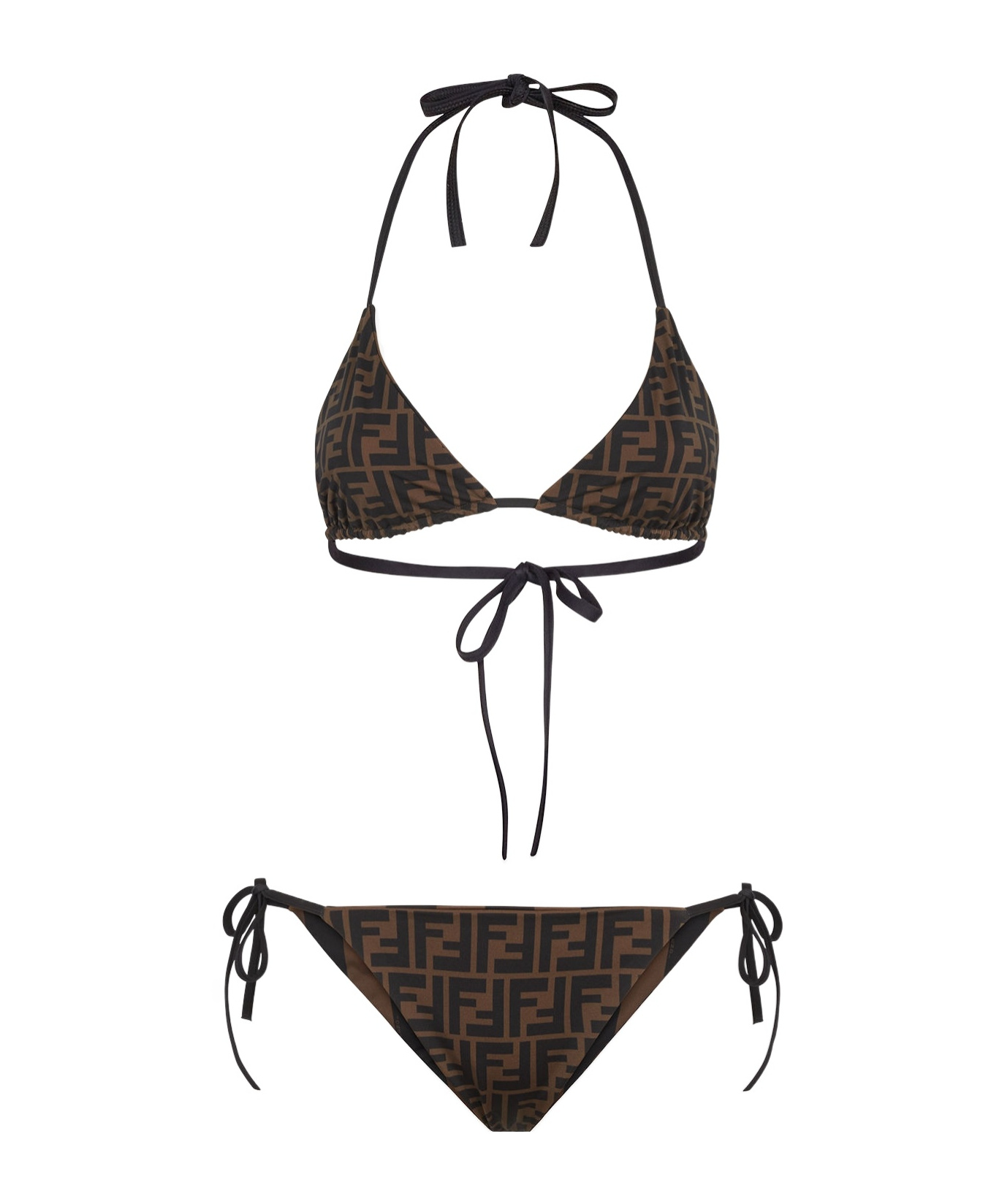 Fendi Women Brown And Black Reversible Bikini In Lycra Woman In Green