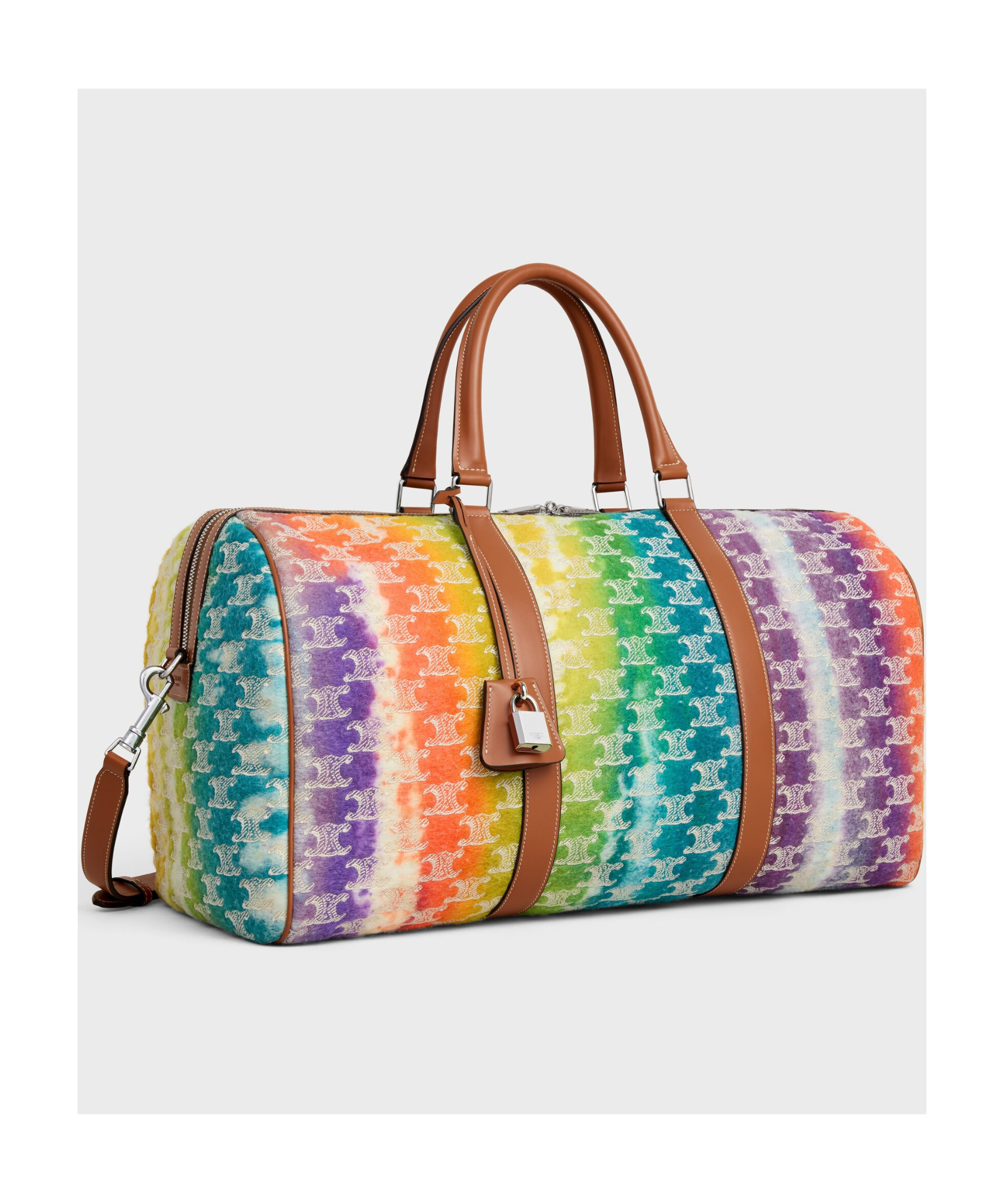 Celine Medium Travel Bag In Textile With Triomphe Embroideries And Calfskin In Multicolor