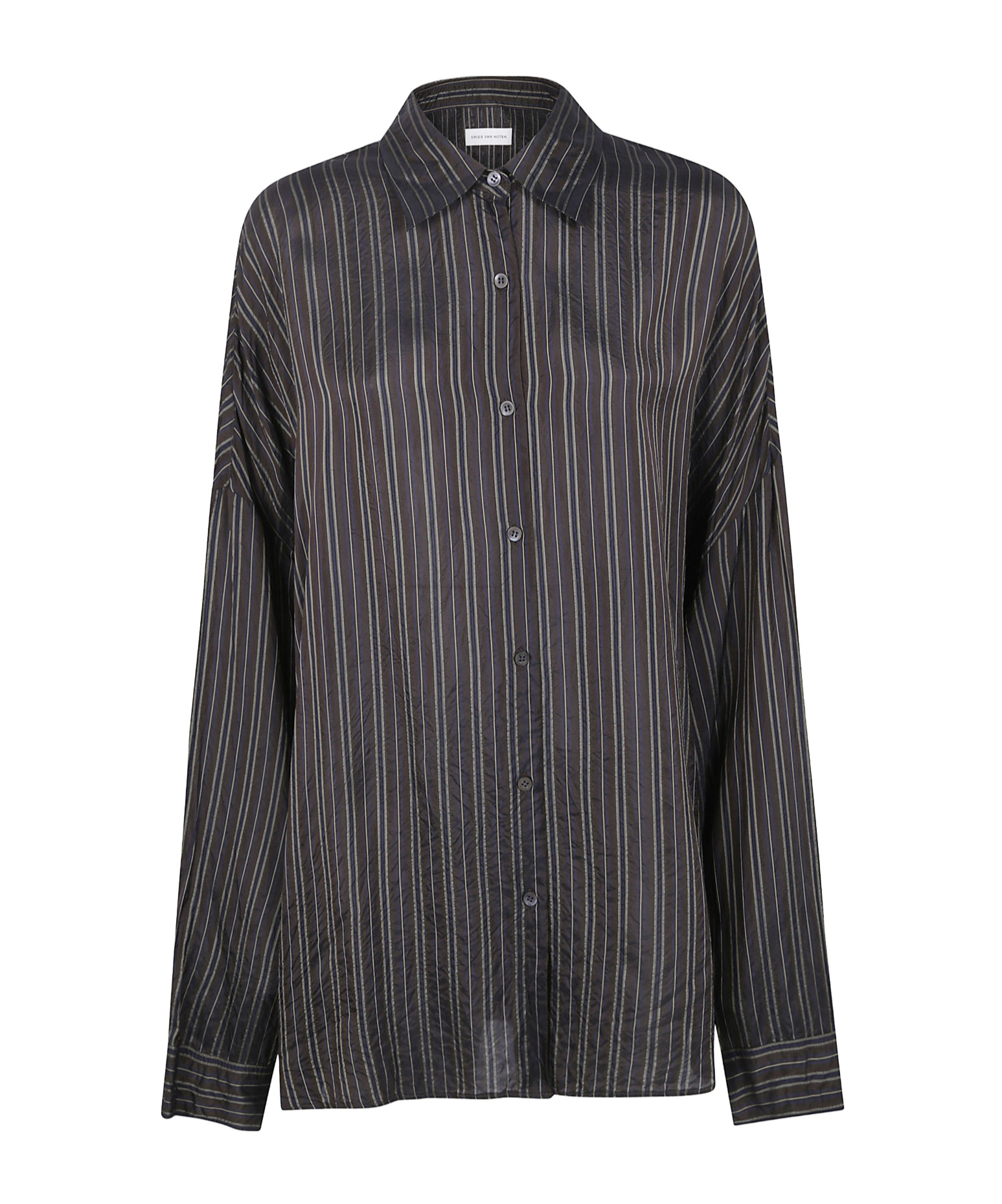 Dries Van Noten Womens Brown Casia Oversized Stripe-print Crepe Shirt In Black