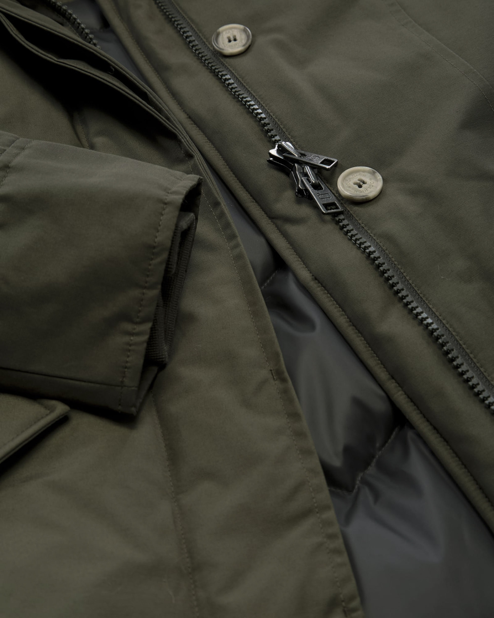 Woolrich Arctic Parka In Ramar Cloth With Detachable Fur Trim In Green
