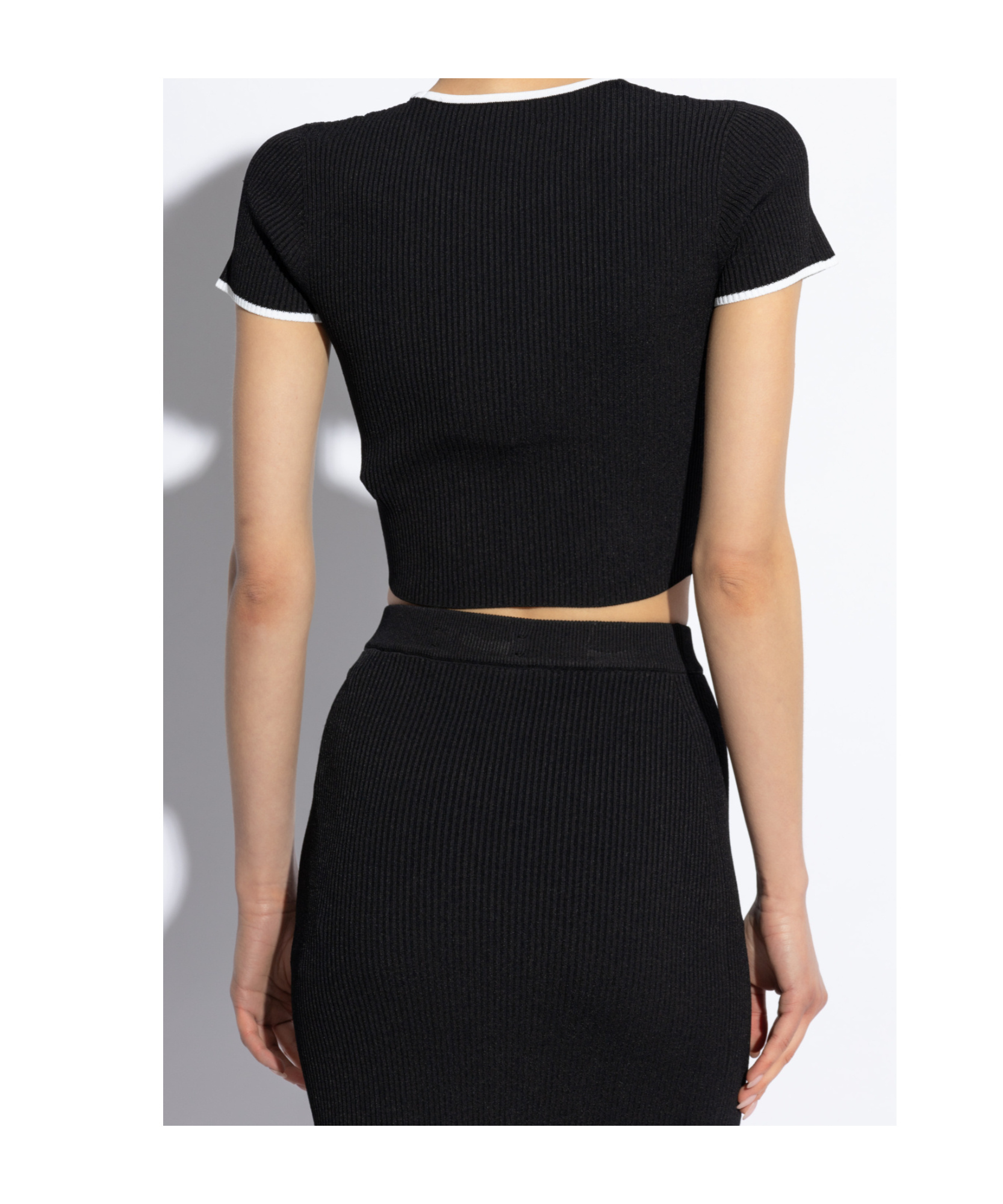 Amiri Ribbed Texture Crop Top With Contrast Trim In Black