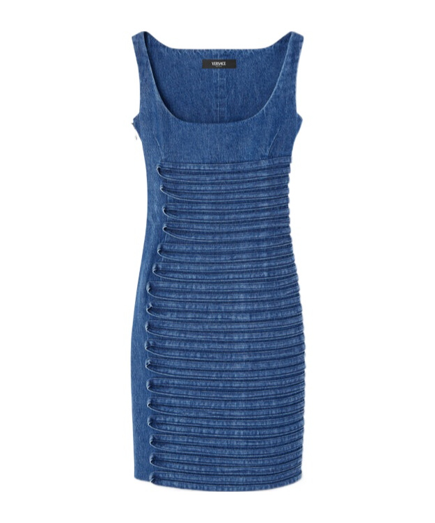 Versace Cotton Denim Midi Dress In Blue