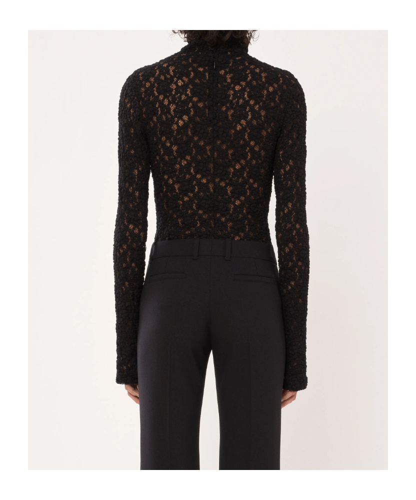 Chloé Turtleneck Long-sleeve Smocked Lace Top In Black