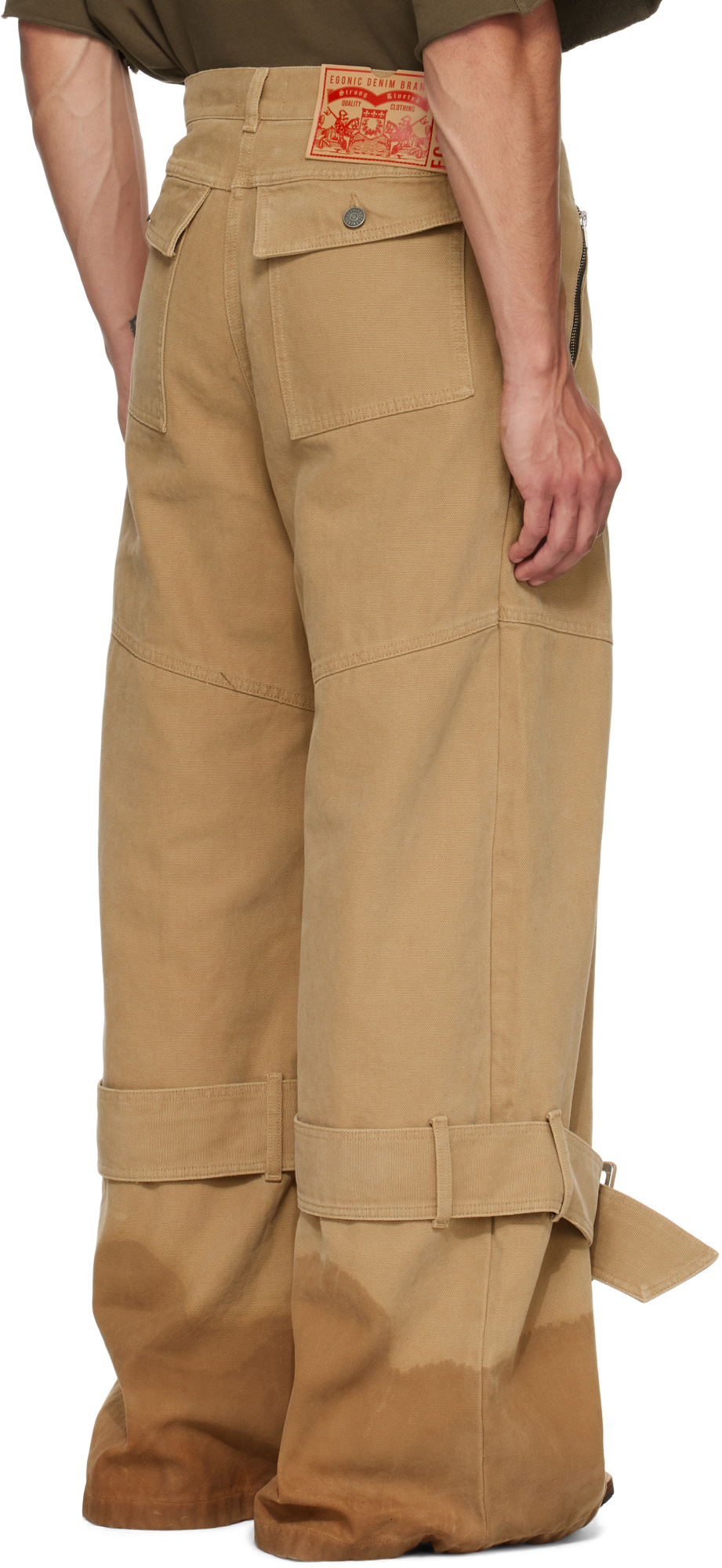 Egonlab Beige Pin-buckle Cargo Jeans In Brown